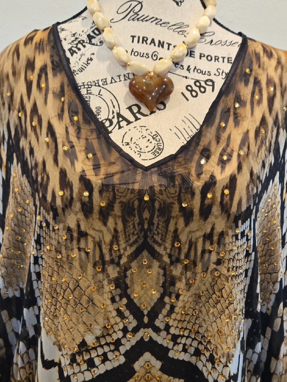 Elizabeth Hurley Beach Black & Gold Viscose Kaftan Dress Designer Piece - Picture 4 of 6